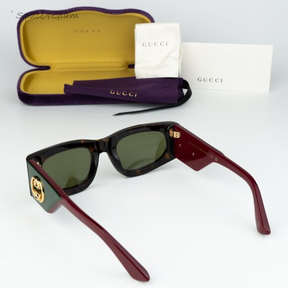 BRAND NEW Gucci GG1664S 002 Havana Red Green Rectangle Unisex Sunglasses - Picture 8 of 9